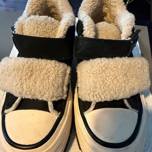 Black and Cream Shearling Sneakers